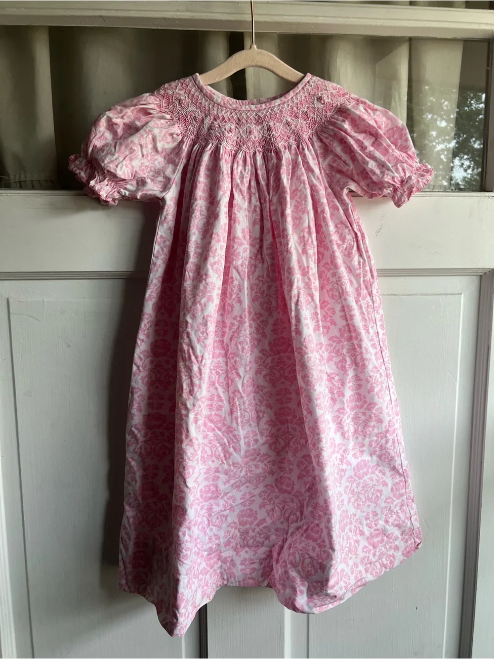Girls Pink Smocked Short-Sleeve Nightgown